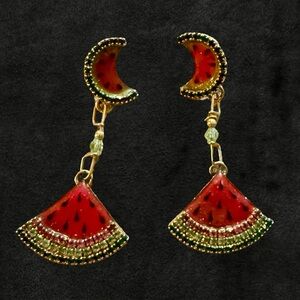 Lunch at the Ritz Watermelon Rhinestones Earrings Snackermelon Enamel Dangles
